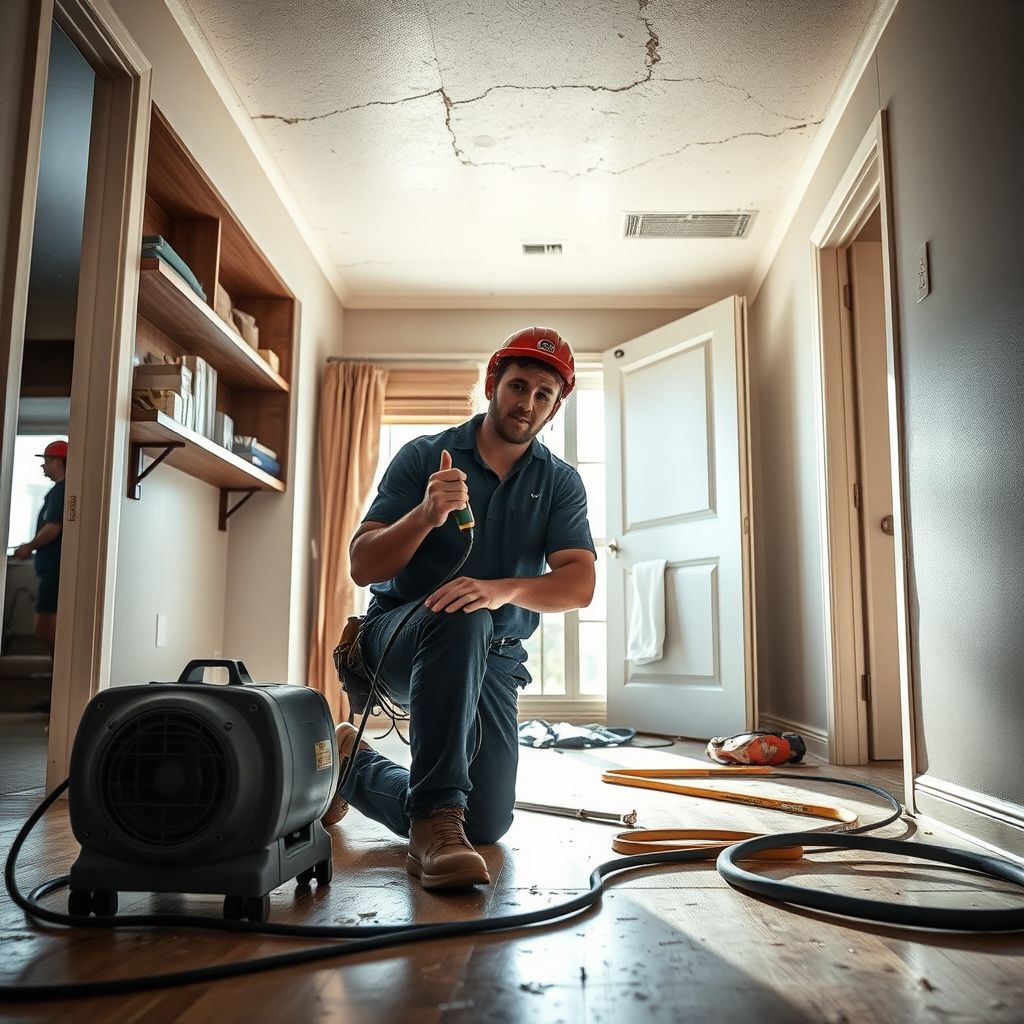 An IICRC-certified technician using a thermal imaging camera to detect hidden moisture behind a drywall wall in a Littleton basement.