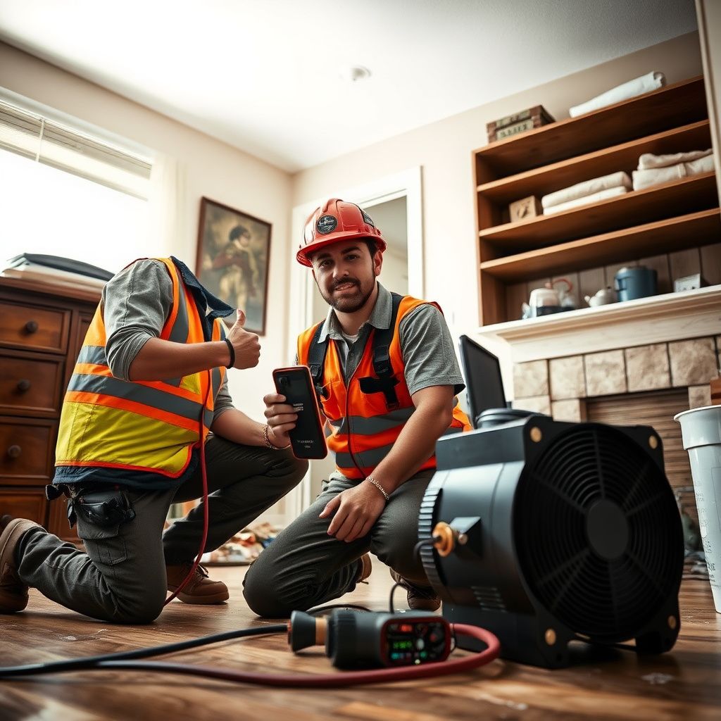 An IICRC-certified technician using a thermal imaging camera to detect moisture behind a drywall wall in an Englewood home.